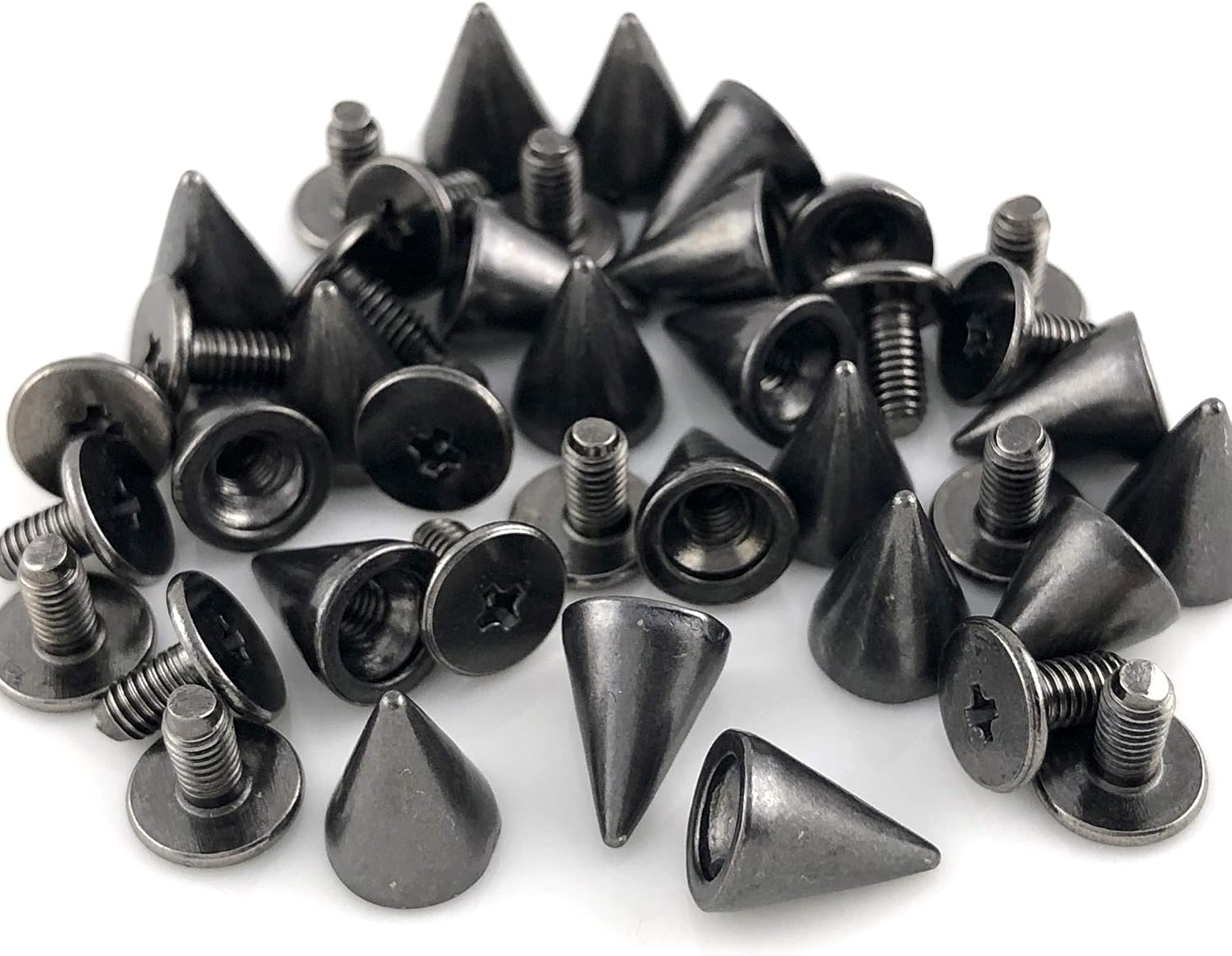 100 Sets 9.5MM Gun Metal Spikes and Studs Metal Bullet Cone Spikes Screw Back Leather Craft Rapid Rivet Screws Punk Studs and Spikes for Clothing Shoes Leather Belts Bag Rivets 3/8 Inch