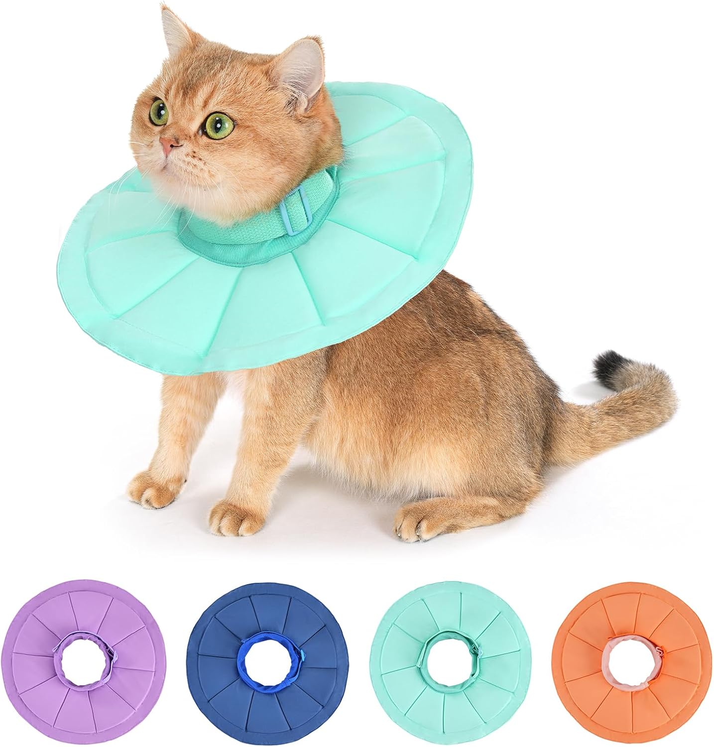 Avont Adjustable Cat Recovery Collar, Soft Lightweight Water Resistant Donut Cone for Cats After Surgery, Anti-Lick Protective E-Collar for Healing -Denimblue(S)