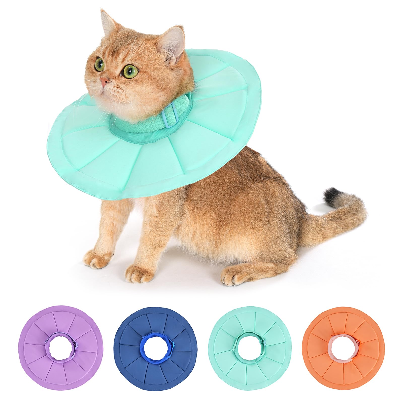 Photo 1 of Avont Adjustable Cat Recovery Collar, Soft Lightweight Water Resistant Donut Cone for Cats After Surgery, Anti-Lick Protective E-Collar for Healing -Mint(S)
