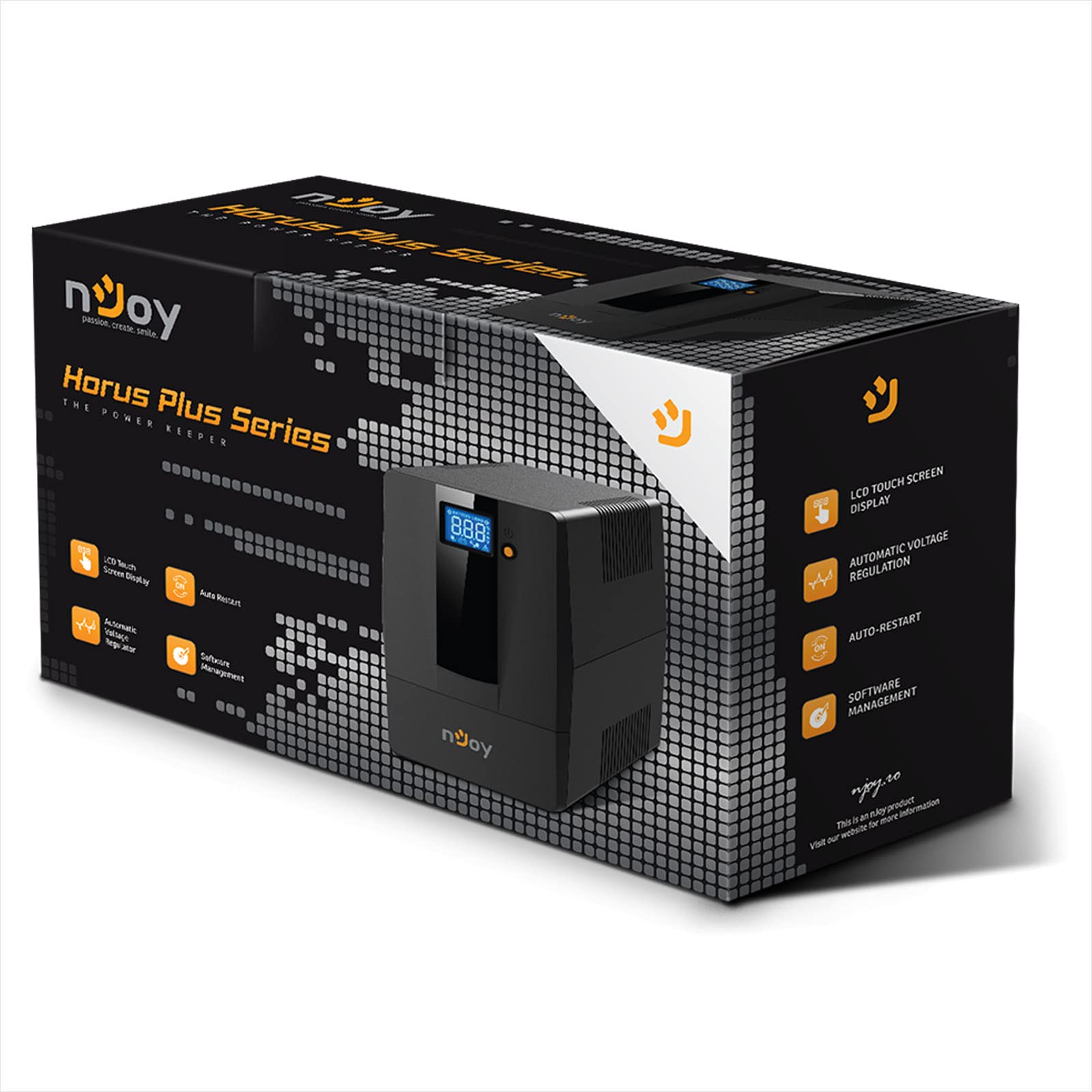 nJoy Horus Plus 600 VA Groupe de continuité Line Interactive UPS, 360 W, écran LCD, écran Tactile AVR, Noir