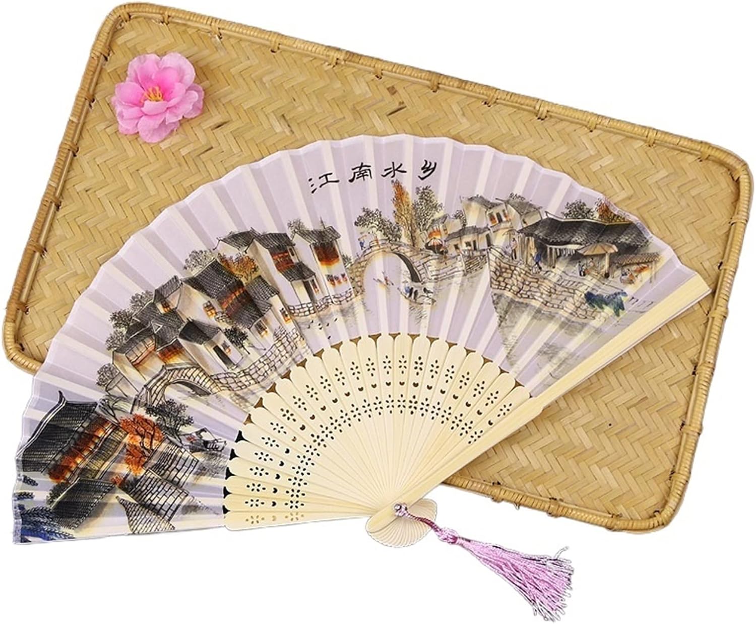 3 Pcs Chinese Style Fan Pattern Folding Dance Wedding Party Lace Silk Folding Hand Held Flower Fan Women Photo Prop Tool Art Craft for Dance,Party Props Decoration (N) (Mm)