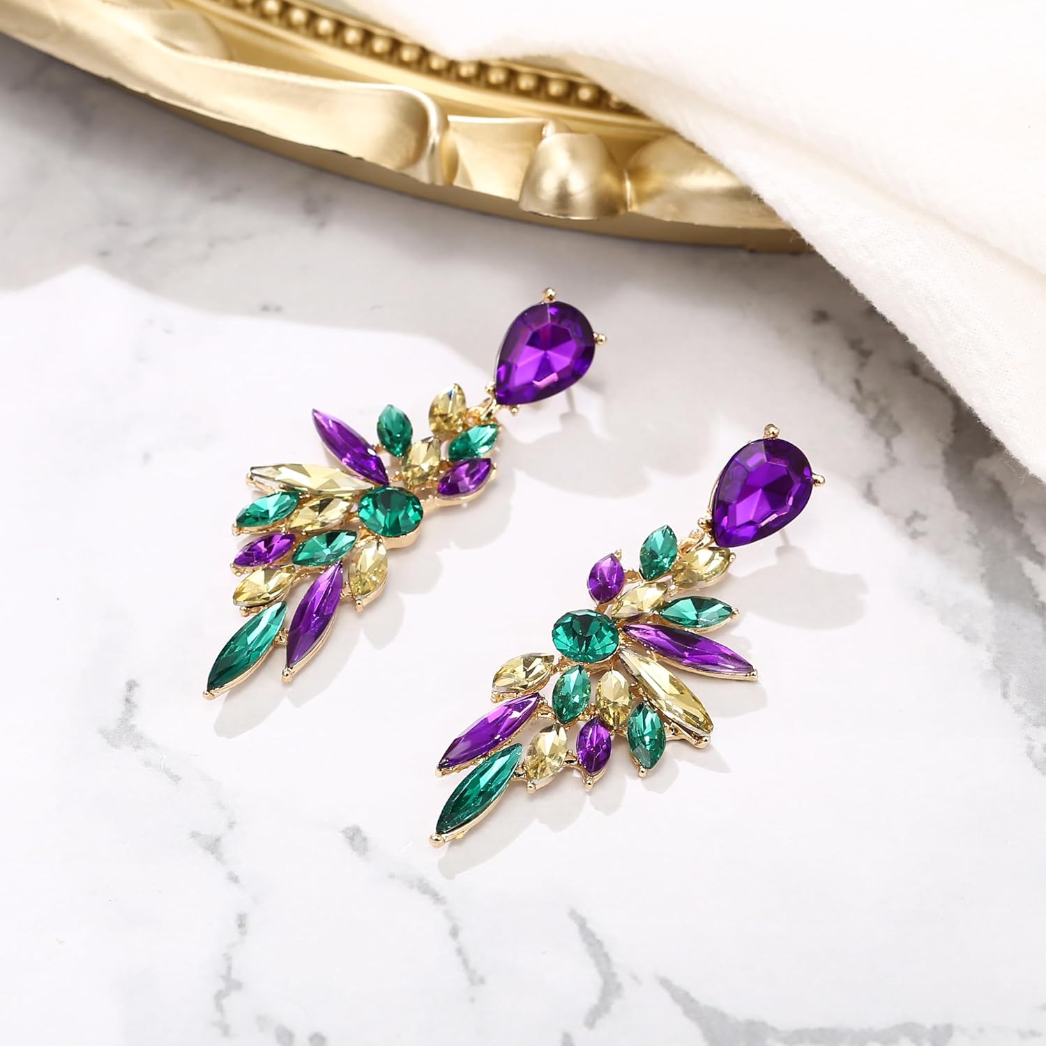 BriLove Women's Wedding Bridal Crystal Teardrop Multi Marquise Cluster Bling Dangle Earrings - Image 6