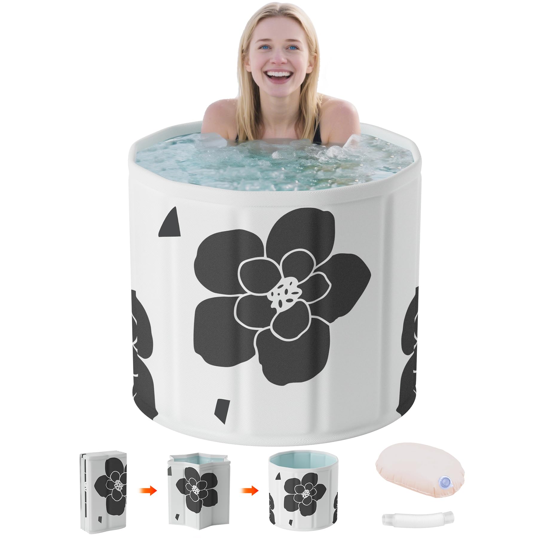 Portable Foldable Bathtub,Adult Freestand BathTubs,Indoor Outdoor Ice & Hot Bath for Athletes Recovery,Collapsible Soaking Tub for Home,Gym Plunge Tub,Spa,Muscle Rehabilitation Shower,Black（70x65cm）