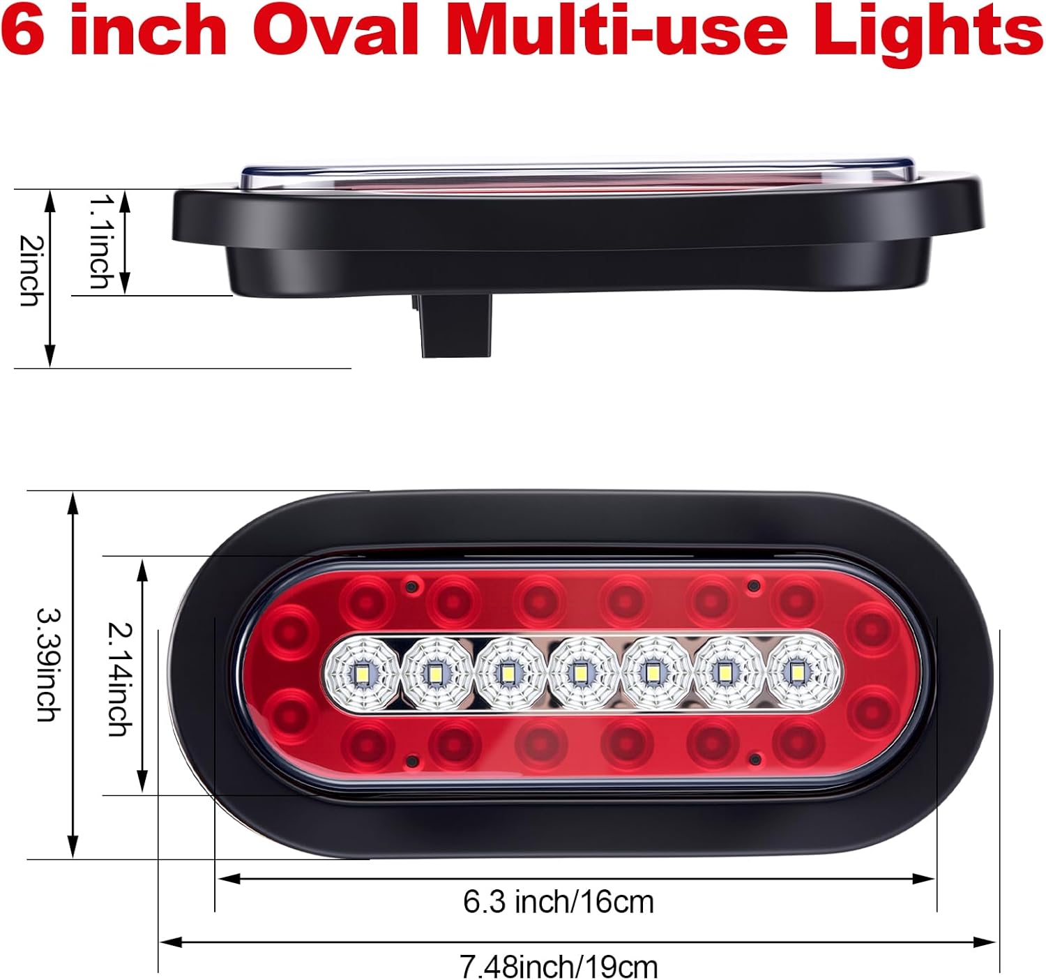 Sumind 8 Pcs 6" Oval LED Trailer Tail Lights, 24 LED Trailer Marker Lights 12v Brake Stop Ip67 Waterproof Sealed Flush Mount for Truck Rv Boat (Red and White)