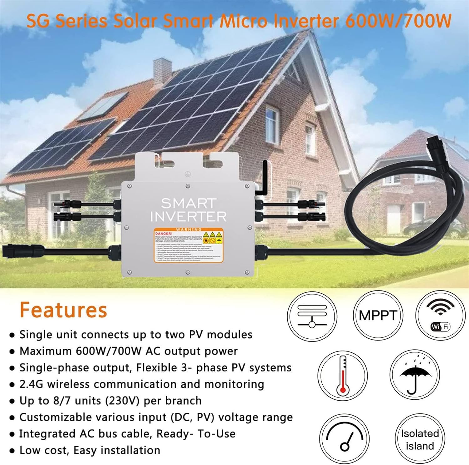 Mikrofalownik solarny 1200 W, wodoodporność IP65, sterowanie WiFi, automatyczna identyfikacja, wyjście AC 120 V/230 V dla efektywnego zarządzania energią