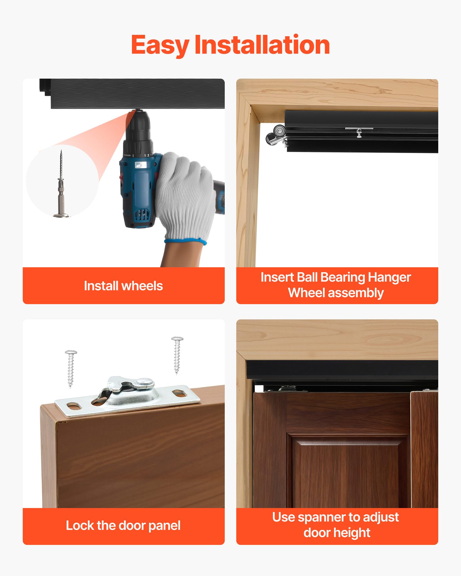 VEVOR Kit Binario per Porta Scorrevole Ferramenta per Guida Doppia Lunghezza 1829 mm, Set di Ferramenta per Porta a Scomparsa Lega di Alluminio Carico Singolo max. 68 kg Camera da Letto Bagno