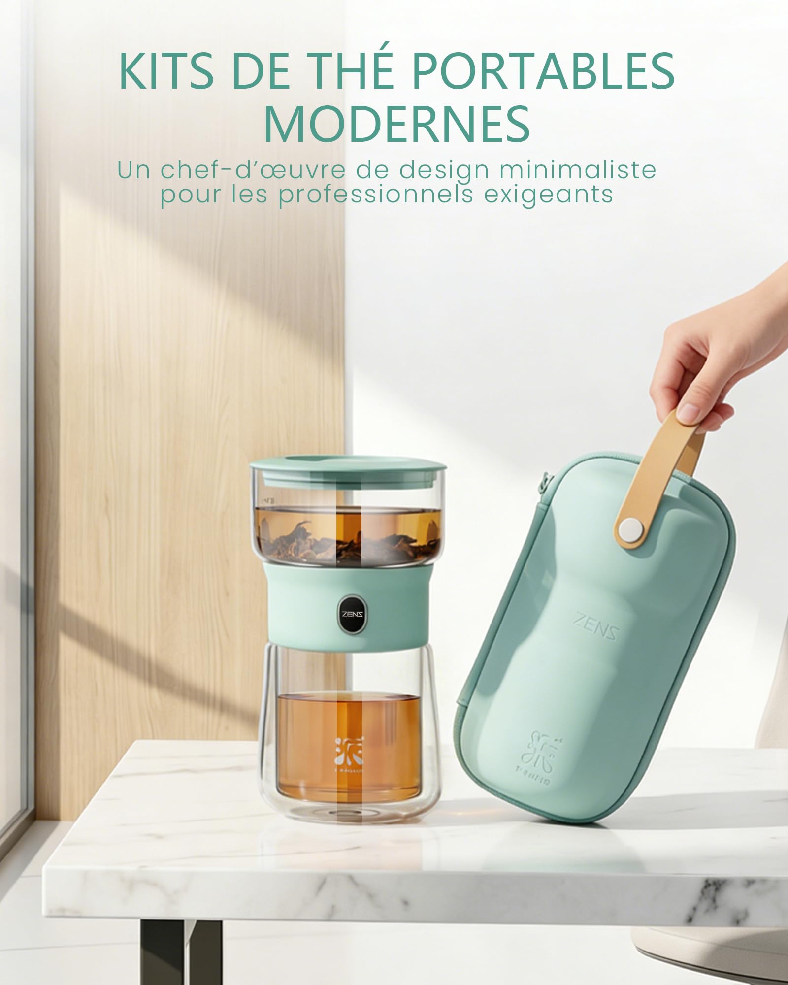 ZENS Tetera de cristal con infusor mágico de un toque