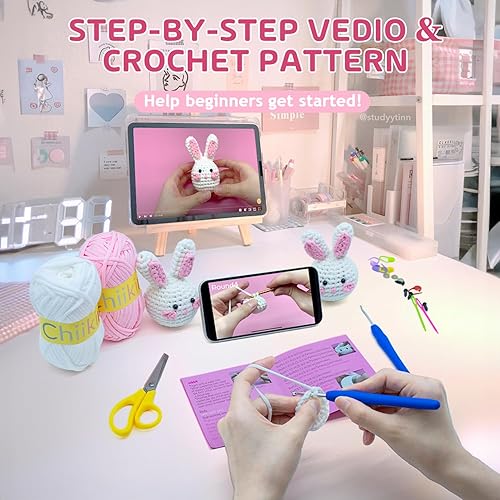 Miniatura 5 de Chiikimu Kit de ganchillo para principiantes con hilo fácil para principiantes, kit de inicio de ganchillo con video tutorial paso a paso, kits de