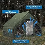 Tente de camping gonflable, Tente gonflable 4-6 personnes pour le camping, Installation facile Tente étanche avec Skyscreen PVC 2 Porte et lumière de ciel, Pompe, Poêle Jack, Écran Mosquito, Pole