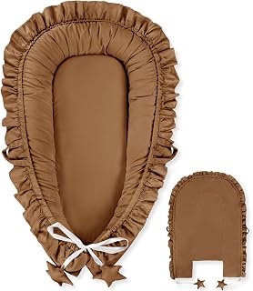 Pea Pod Baby Lounger Cover Replacement with Handmade Ruffled Design, Brown Baby Nest Cover for Busy Mom, Ultra Soft Skin-Friendly Cotton, Machine Washable