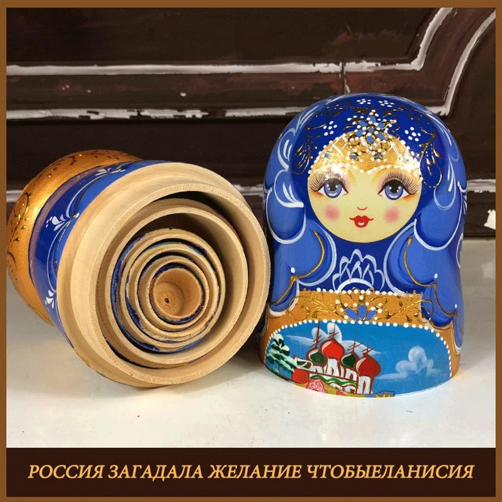 Matryoshka Russian Matryoshka, 7 Sets of Handmade Turban Matryoshka for Girls Wooden Nesting Dolls 8.3 Inches Blessing Gift