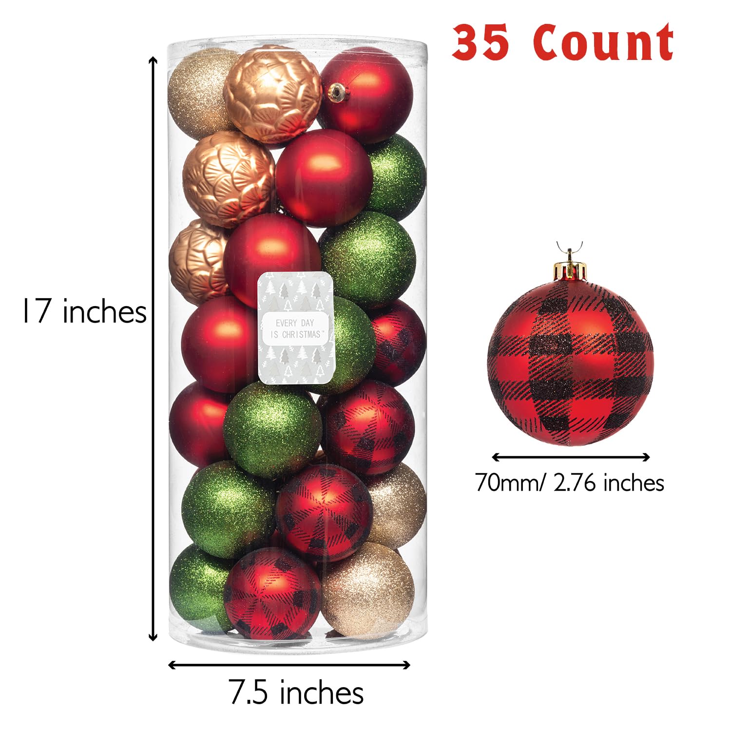 Every Day is Christmas Ornamente, bruchsicheres Weihnachtsbaumschmuck-Set, Weihnachtskugeln, Dekoration, 35 Stück (70 mm, Garten, Land, Wald)