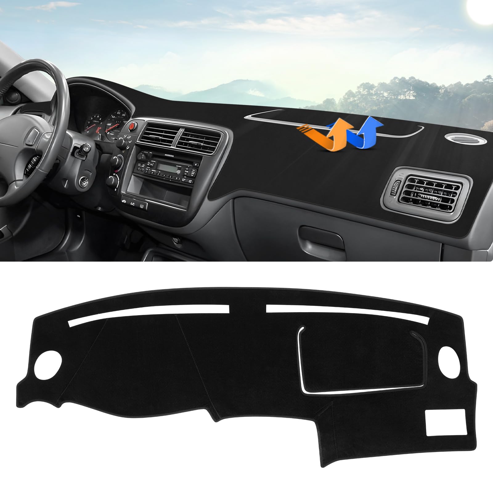 Autorder Dashboard Cover Mat for Honda Civic 1996-2000 Accessories Dash Cover Upgrade Velvet Dash Mat Sunshade Glare UV Rays Protector