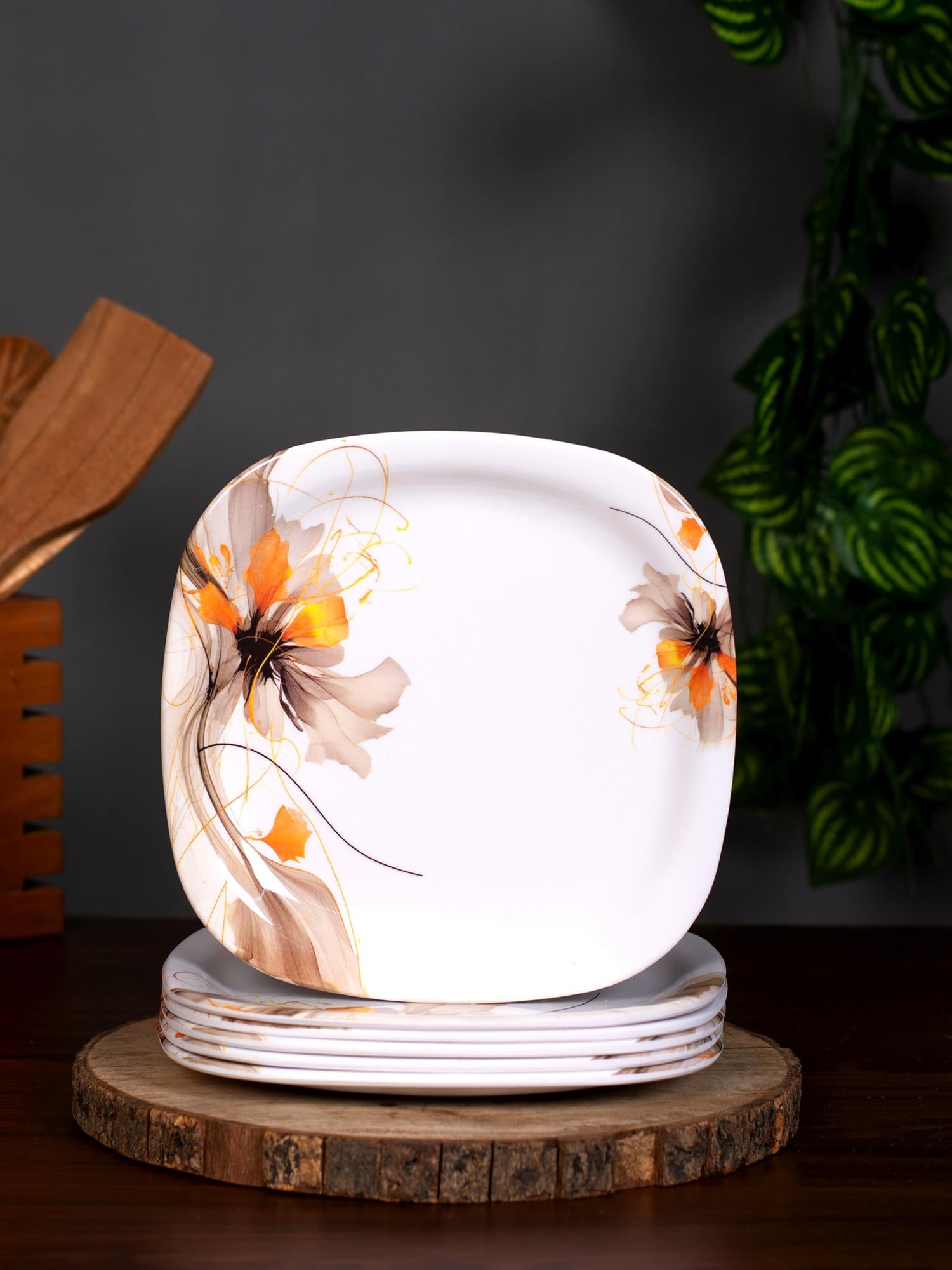 Golden Fish Melamine Square White Floral Printed Full Dinner Plates (Set of 4; 11 Inches; New-SP-1-Full-4) (B0DD3YG348) Amazon Price History, Amazon Price Tracker