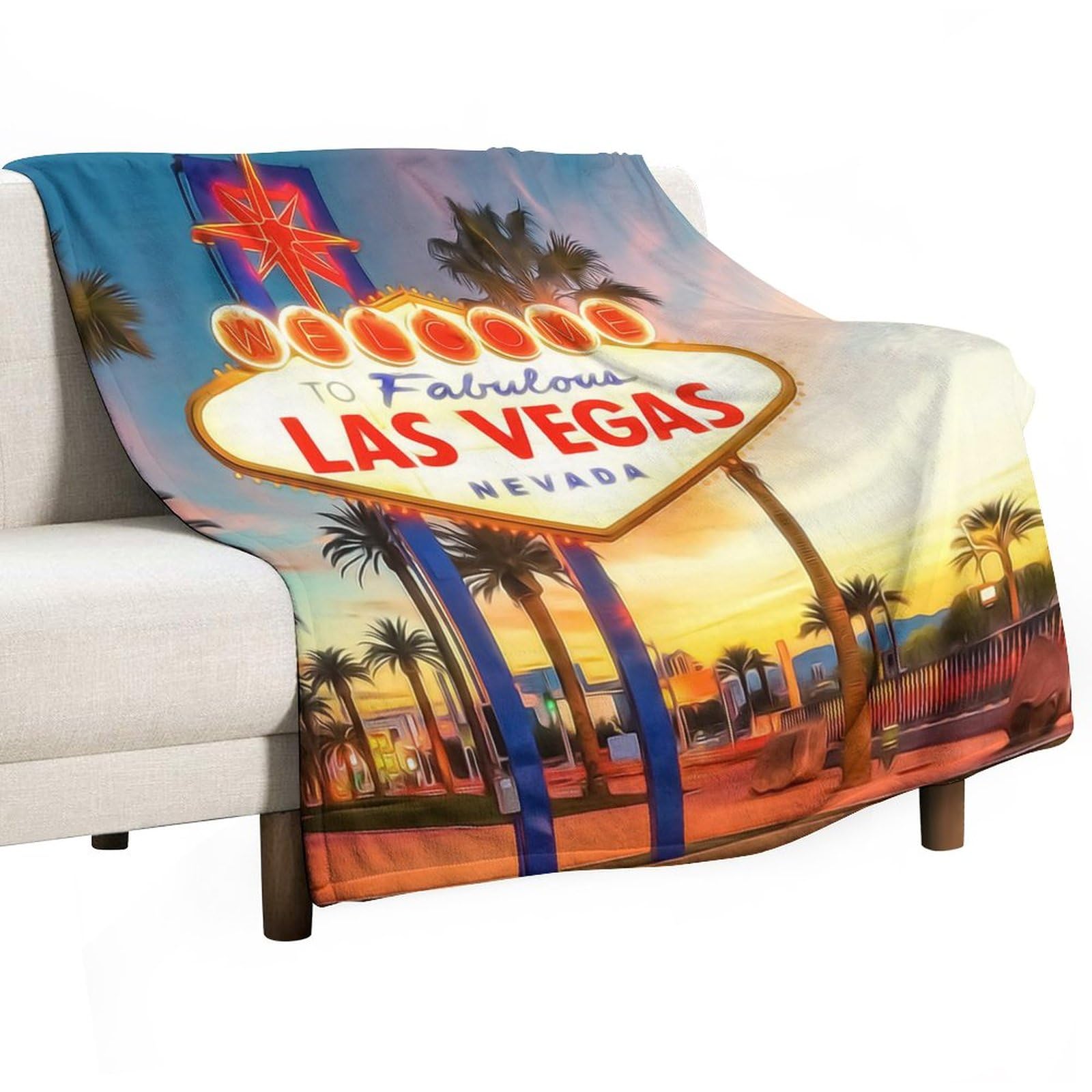 Couverture de lit en polaire avec motif paysage urbain panorama crépuscule 152x203