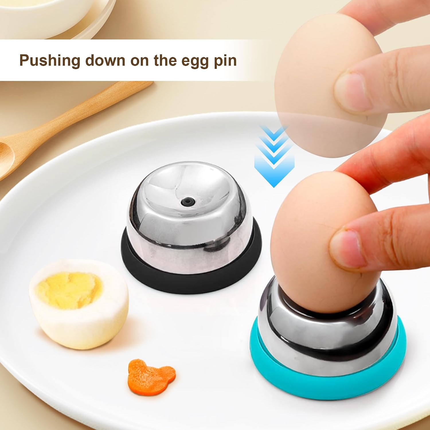 2Pcs Stainless Steel Egg Piercer Tool for Hard Boiled Eggs (Blue+Black)