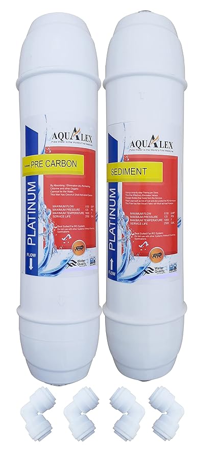 Aqualex, Pokar RO, Platinum Inline ( Pre Carbon-Sediment Filter) + 4pcs Push Fit Connector, Suitable for RO Water Purifier