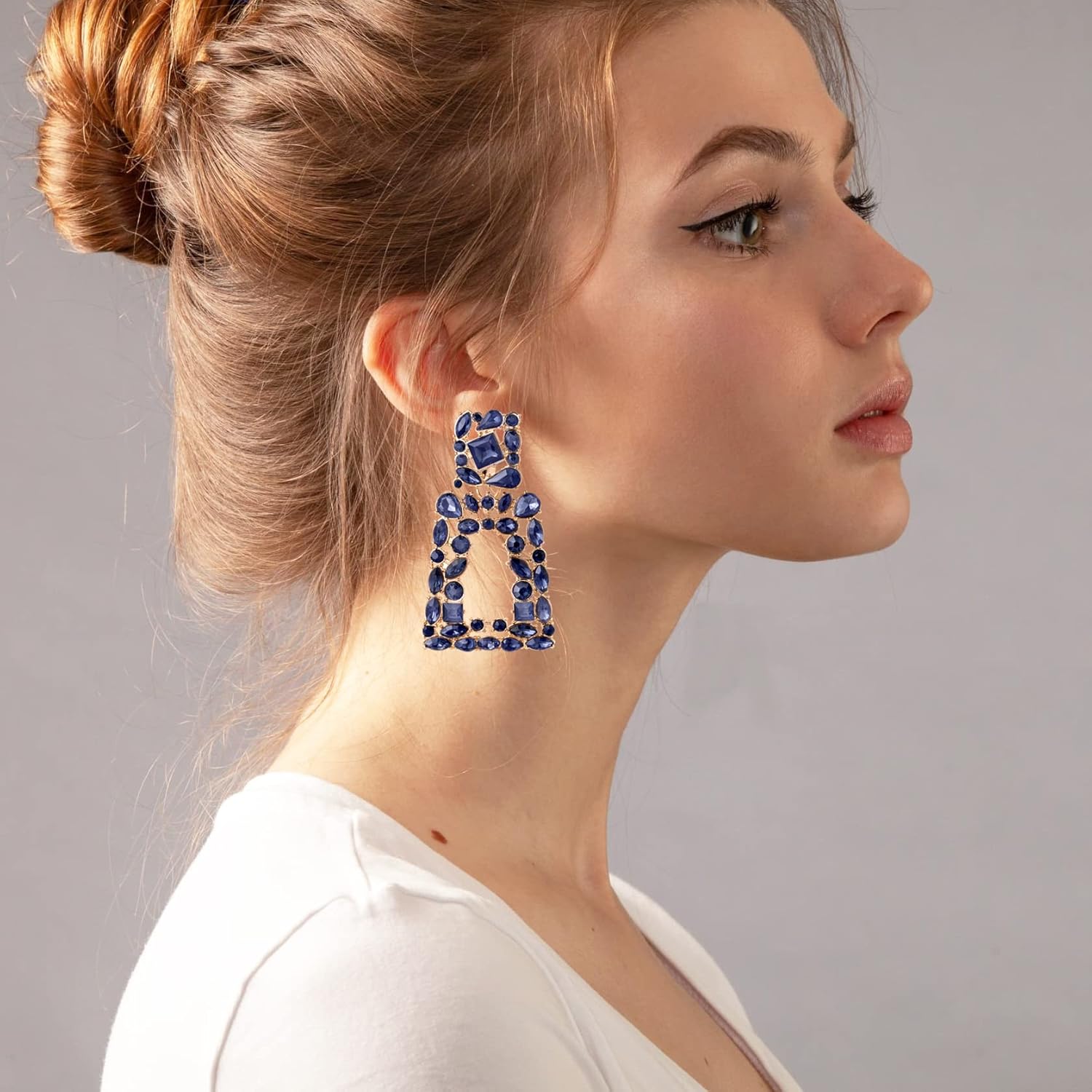 Rhinestone Rectangle Dangle Statement Earrings Trendy Crystal Geometric Drop Earrings hypoallergenic for Women - Image 3