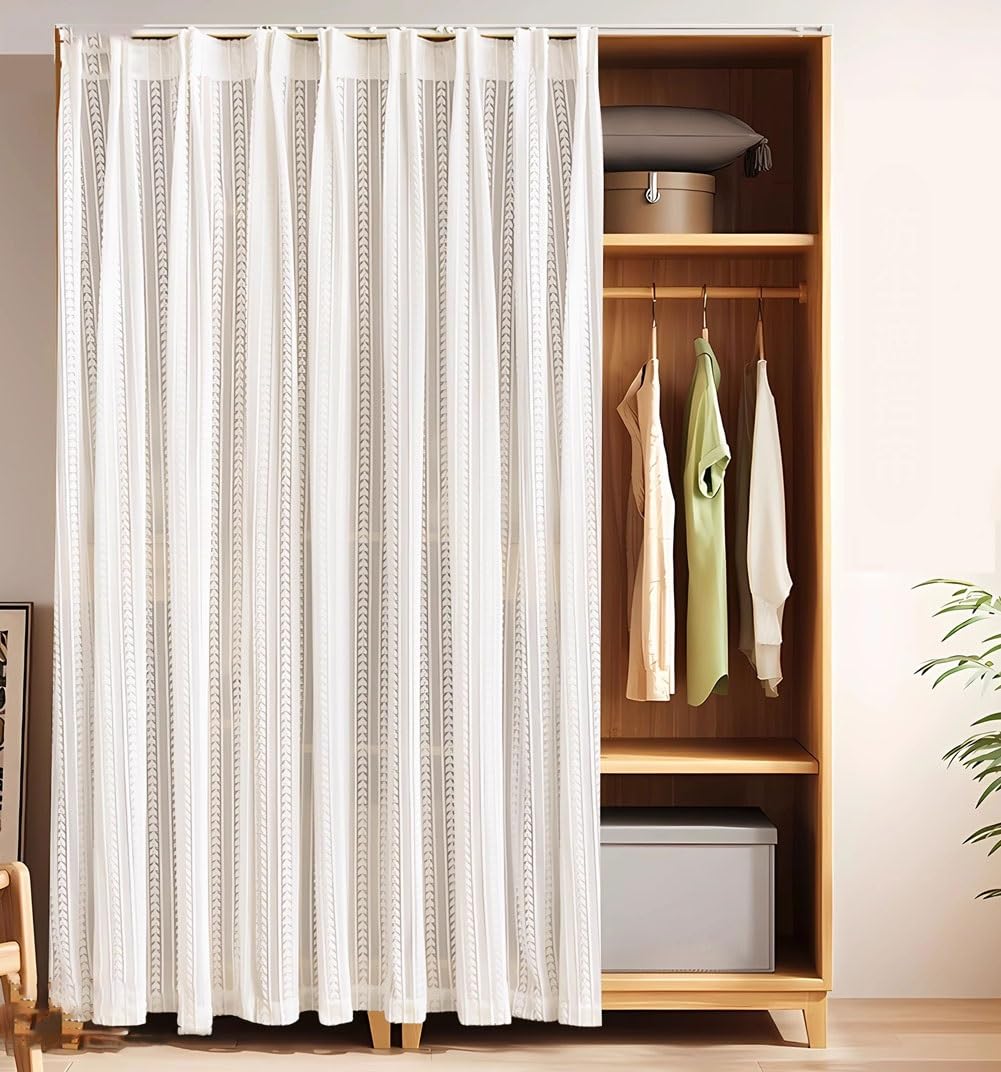 Raumteiler Vorhang - Küche Schlafzimmer, Vorhang für Offenen Schrank Klein, Schrankvorhang mit Schiene - Waschmaschinen, Privatsphäre Gardine, Selbstklebend Waschbar(A,50x160cm)