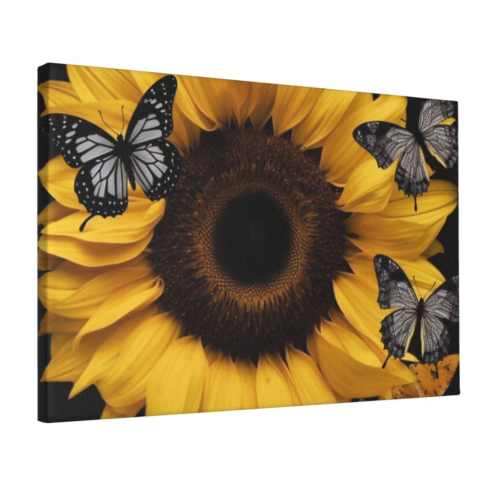 Toile papillon et tournesol prête à être accrochée pour mur vide - 8