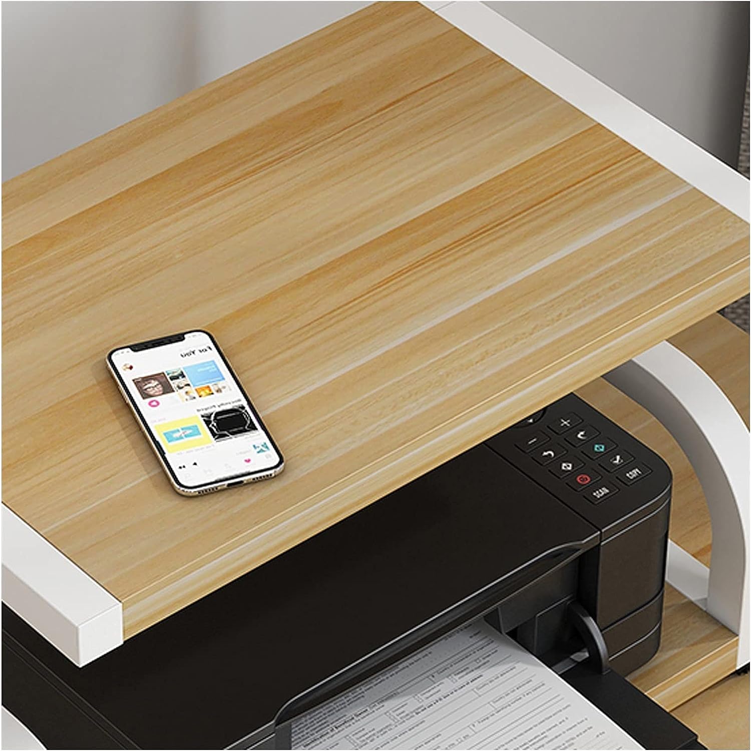 Mesa Impresora Soporte De Impresora Madera 2 Niveles Estante Marco Metal Exhibición Multifunción Escritorio Escáner Copiadora Mueble Organizador(B,50 * 32 * 37cm)