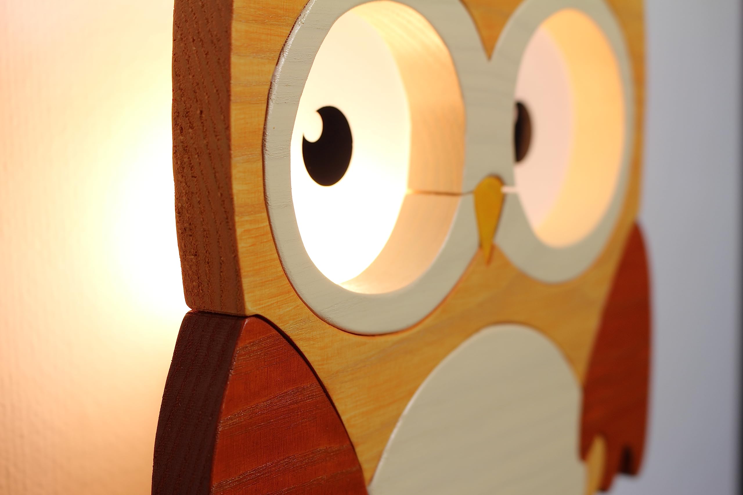 Clevere Kids Kinder-Wandlampe Alle meine Tiere | Handarbeit aus der EU | hochwertige Leselampe, Nachtlicht aus Holz | E14 (Eule natur)