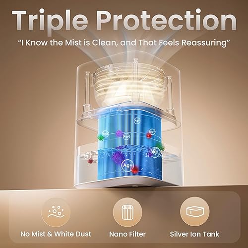 Miniatura 4 de Humidificador evaporativo para bebé para dormitorio, humedad basada en la edad diseñado para niños, materiales seguros para niños, sueño silencioso