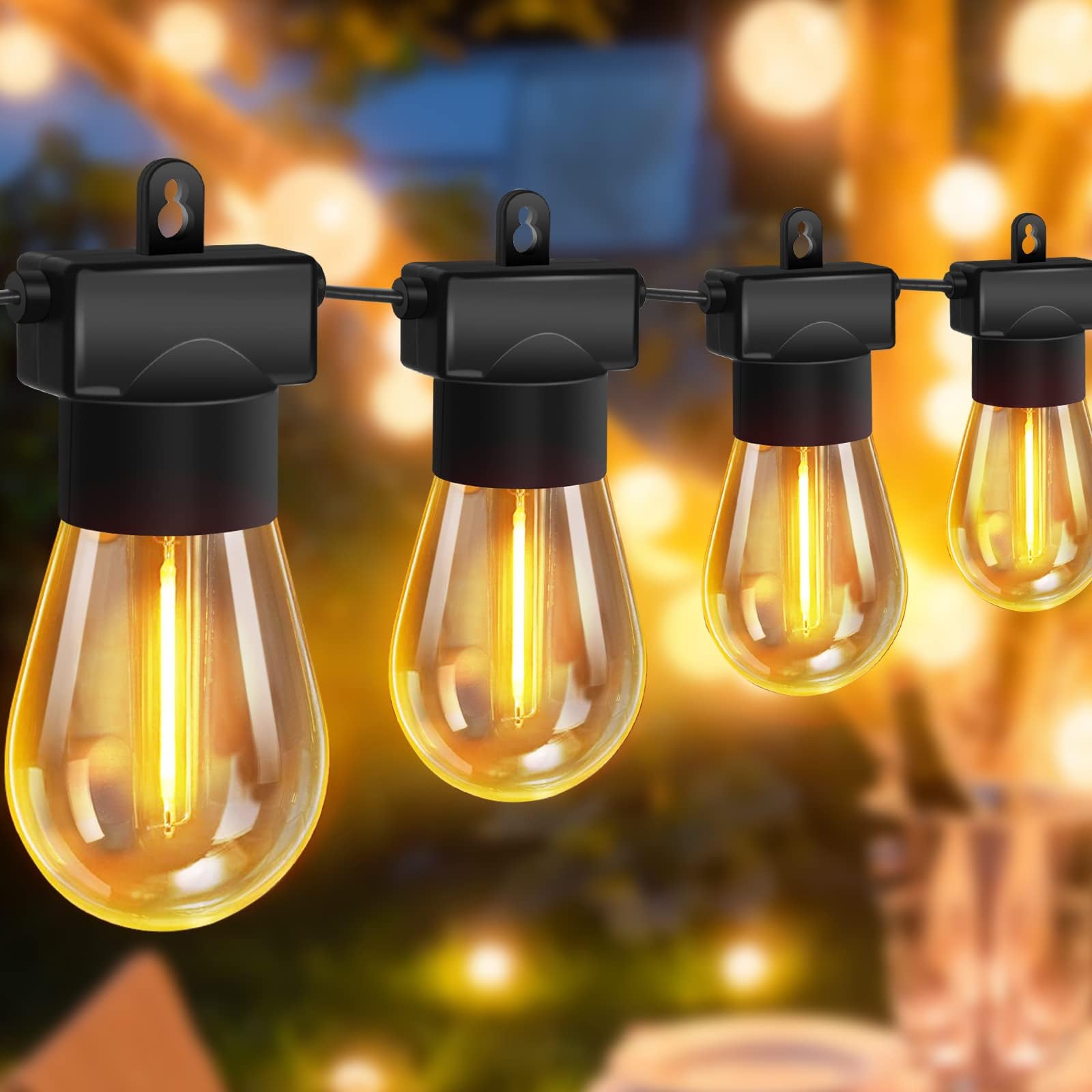 Quntis IP65 LED Guirlande Guinguette Extérieure/Intérieure 30 S14 Ampoules, Guirlande Lumineuse Guinguette pour Soirée Mariage Jardin Terrasse Pergola, Guirlande Décoration Connectable Blanc Chaud
