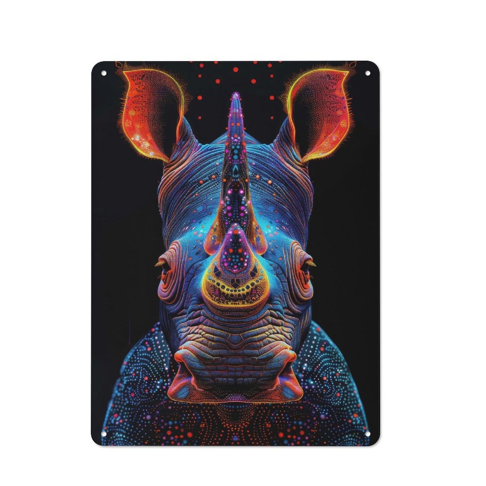 Junmoney Style-3 Retro Metal Wall Sign 40X30cm With Neon Rhino Illustration For Hallway Wall, Suited To Hallway Decor Lovers