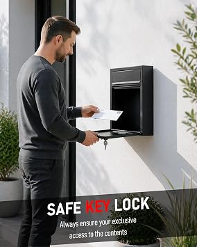 Uniclife Wall Mount Mailbox for Outside, Locking Mail Box, Black
