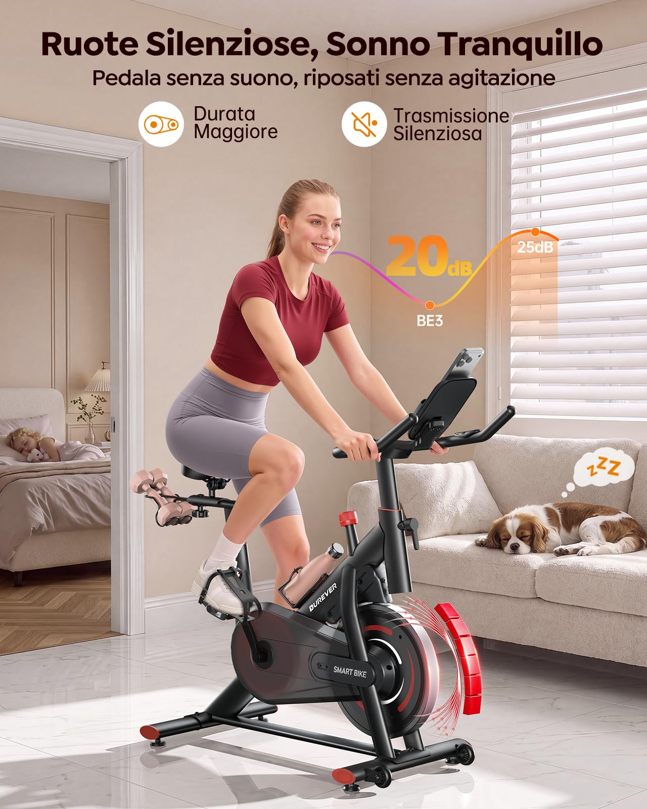 Cyclette da Casa con App Burever, Touch Screen, Silenzioso, Portata 170 KG