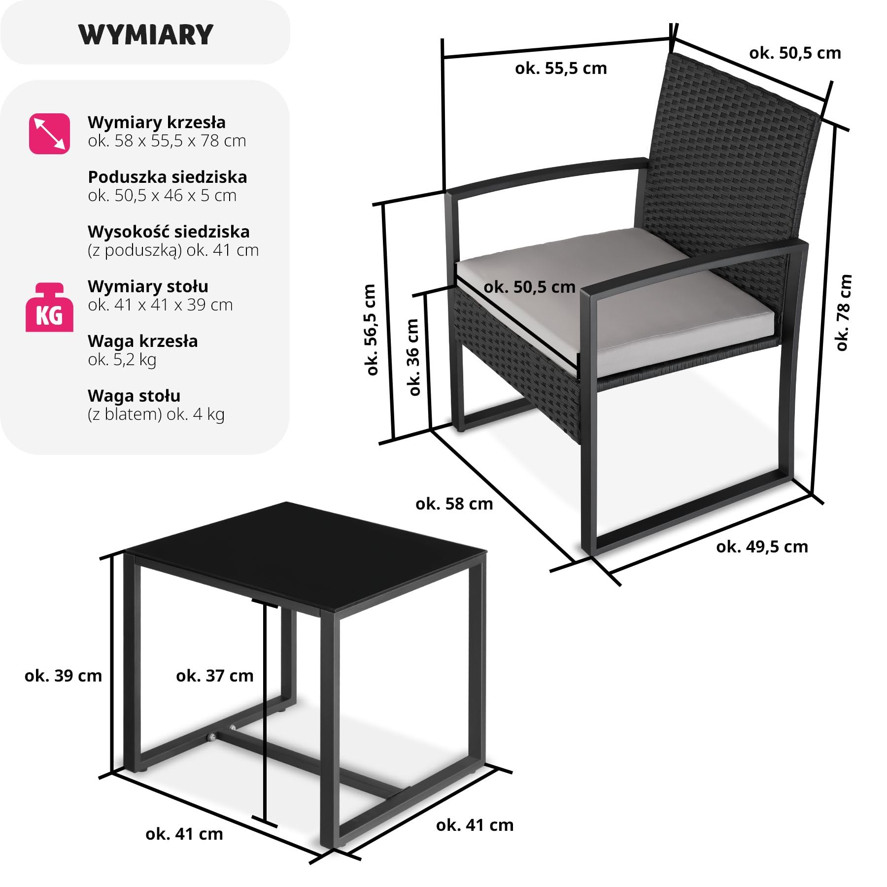tectake® Rattanowy Zestaw Wypoczynkowy Granada ze Stolikiem dla 2 Osób, UV Odporny Polirattan, Wodoodporne Pokrowce, Stolik ze Szkłem, Regulowane Nóżki, Łatwy Montaż