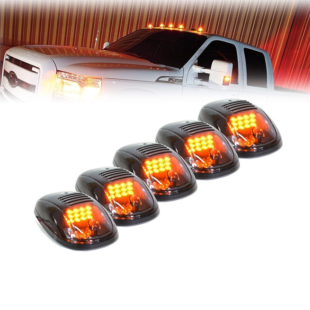 MARLBSTON5 X Cab Marker Light, Smoke Lens Amber 12 LED Housing Cab Roof Running Lights, Top Clearance Light w/Wiring Pack Compatible with 2003-2018 Dodge Ram 1500 2500 3500 4500 5500 Pickup Trucks