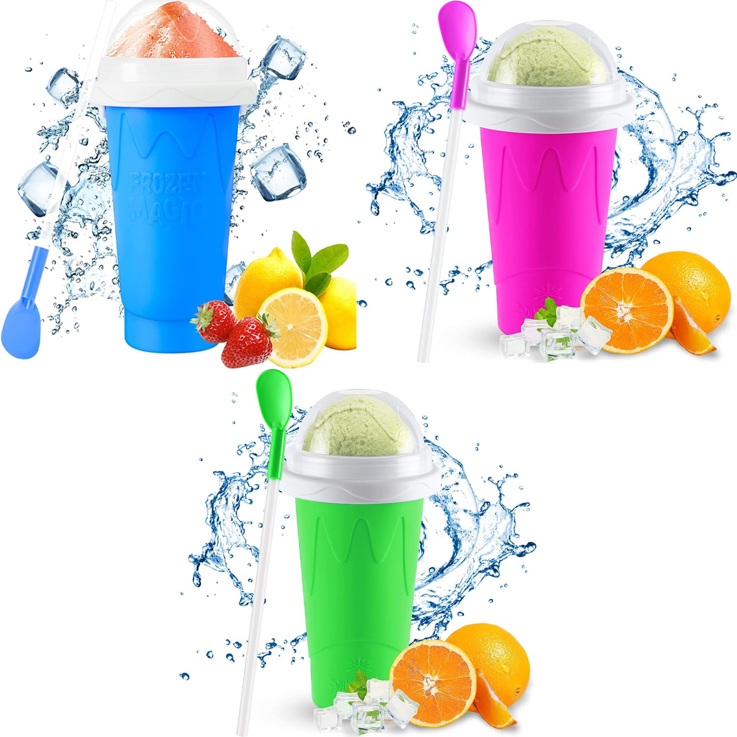 Jorunb Slushie Maker, TikTok Magic Quick Frozen Smoothies Cup, Double Layer Squeeze Slushy Maker, Cool Portable Squeeze Ice Cup, Birthday Gifts for Kids (3pc)
