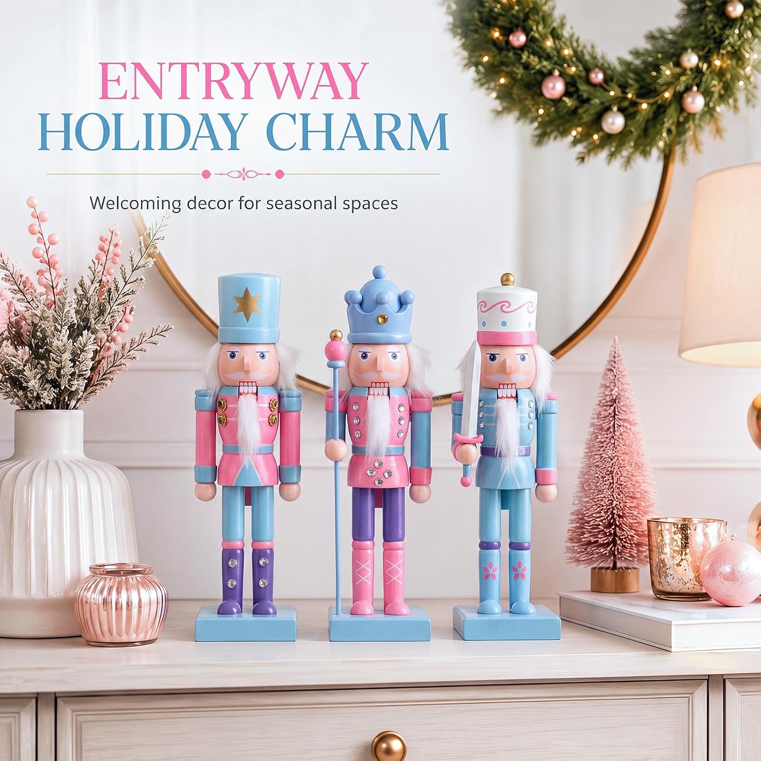 3 Pcs Pastel Christmas Nutcracker Figures 10 Inch Wooden Nutcracker Gifts