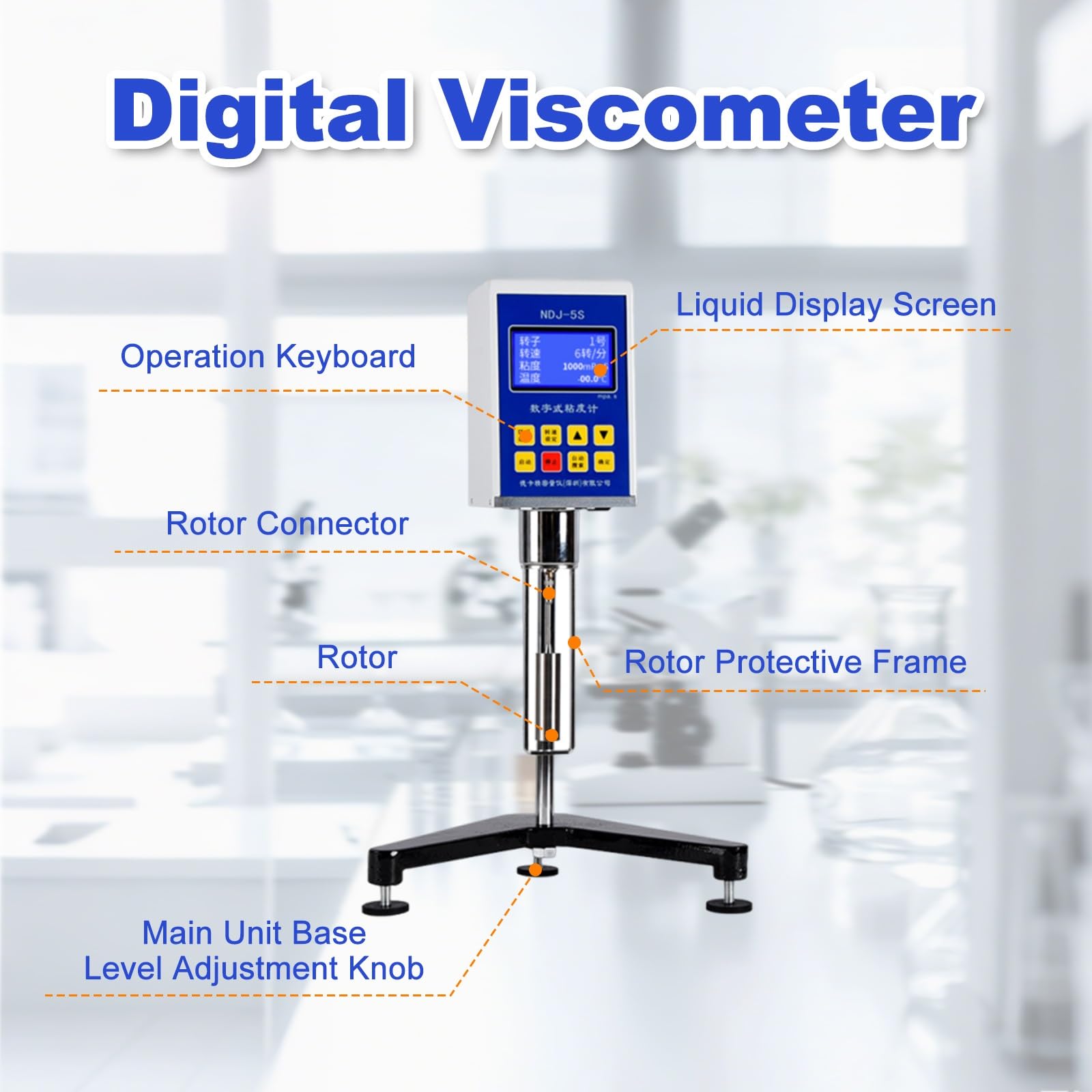 Viscosímetro Rotatorio Digital ±3% 5 Rotores Medidor De Viscosidad Rotacional Monitorización De Temperatura Para Tintas, Pinturas Y Recubrimientos(1~100000mPa.s)