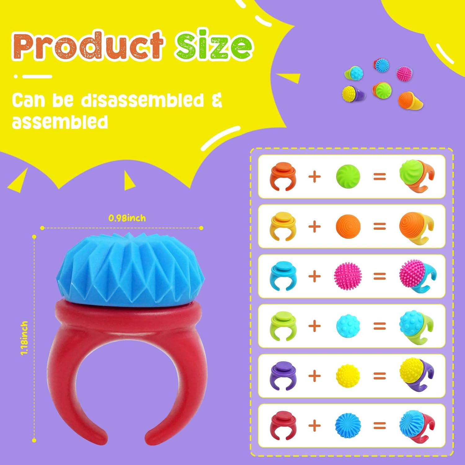 Fidget Rings Sensory Toys 18 Pack - Anxiety & Stress Relief Textured Spinner Rings, Sensory Fidget Toys for Teens & Adults with Autism, ADHD, Special Needs - Bulk Classroom Prizes, Stocking Stuffers