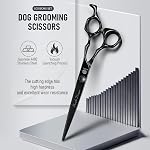 Purple Dragon Ensemble de ciseaux pour chiens - Thinning Courbé, Droit, En haut & Ciseaux et peignes courbés, 7 Poignées noires de pouce avec vis réglable pour chiens et chats en acier inoxydable, 7 Pinces noires de pouce, avec vis réglable, pour chiens et chats