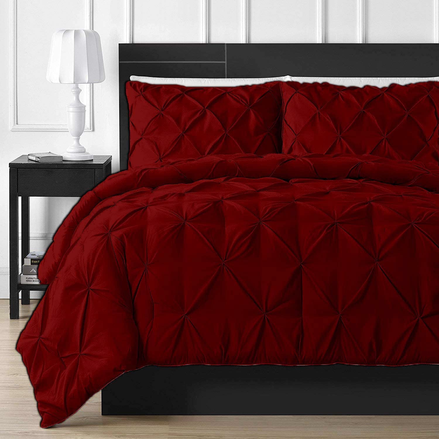 Cotton 600 Thread Count, Luxurious Pleated Design Duvet Cover |1 Duvet Cover with 2 Pillow Shams | Burgundy_Queen Bed Size- 88x88 inch, Pillow Shams Size- 17" x 27"