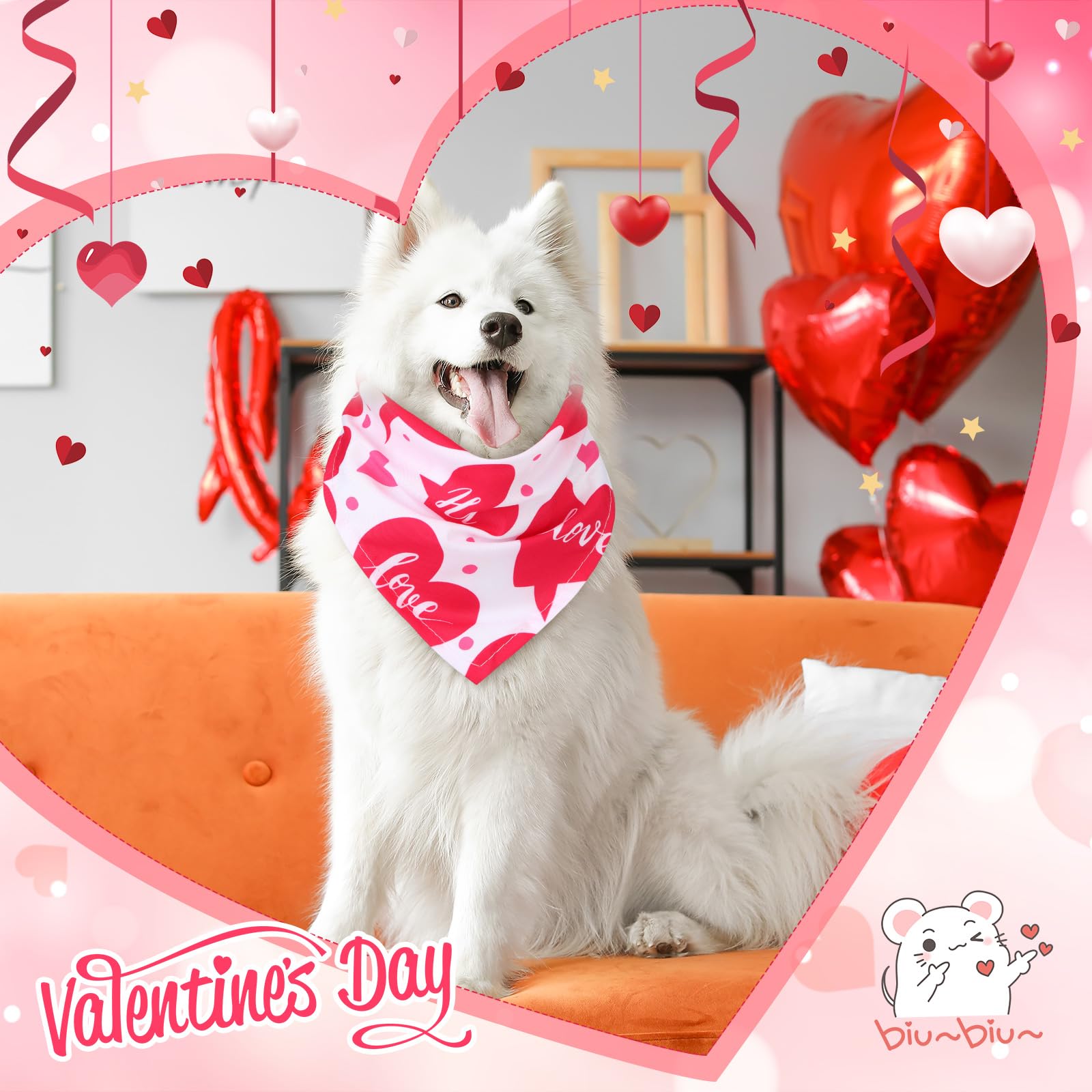 Kigeli Lot de 50 Bandanas triangulaires pour Chien avec Motifs de cœurs pour la Saint-Valentin (80 x 55 x 55 cm)