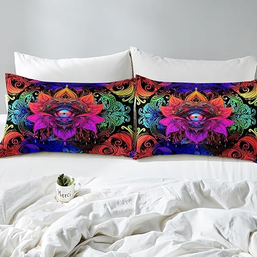 Miniatura 5 de Erosebridal Juego de sábanas tribales exóticas de tamaño matrimonial, diseño de loto hippie, sábanas de cachemira de Gradiet, juego de cama indio