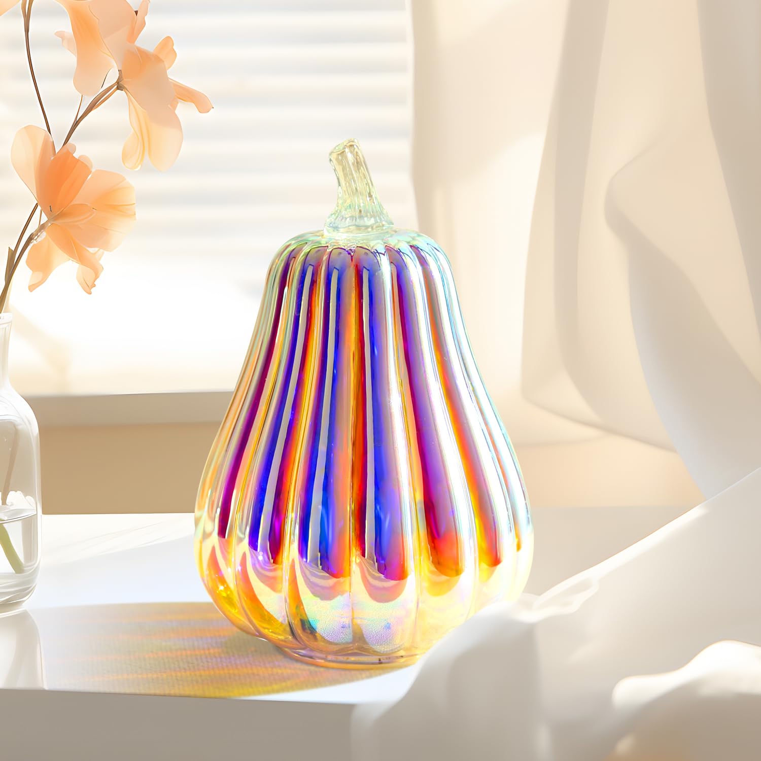 Romingo Lighted led Mercury Glass Pumpkin Shapes with Timer Function for Halloween Colorful Pumpkin Decorations Fall and Thanksgiving Decor 8.5inches