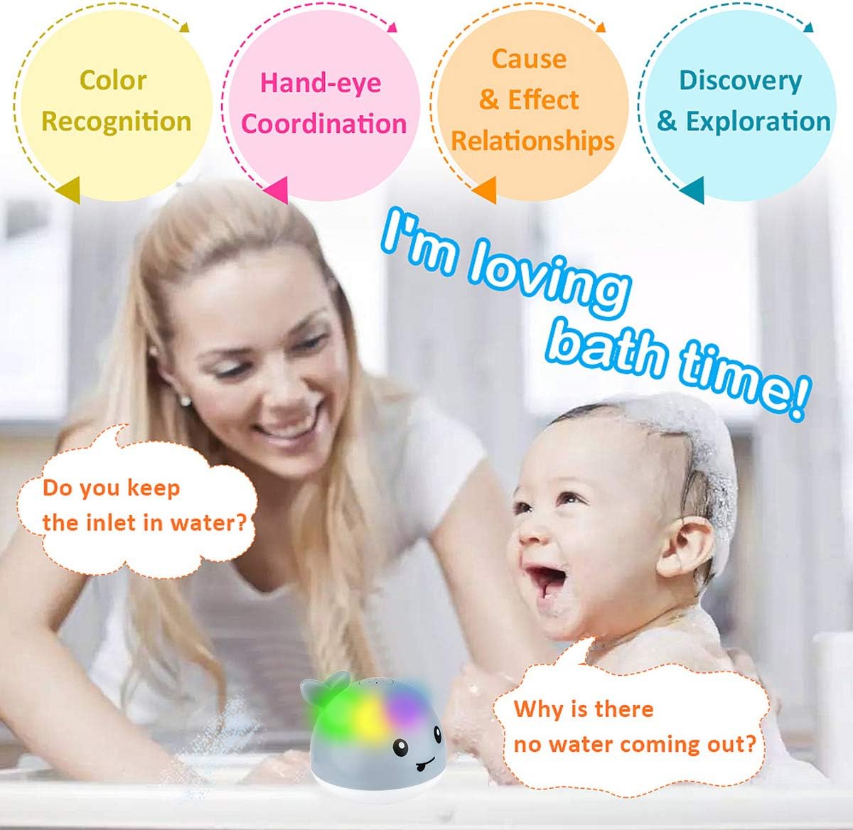 Learning Curve Baby Bath Toys, Light Up Whale Bath Toys with LED Light Spray Water Bath Toys for Toddlers Infant Kids Boys Girls Induction Sprinkler Bathtub Toys Shower Pool Bathroom Toy Gray : Toys & Games