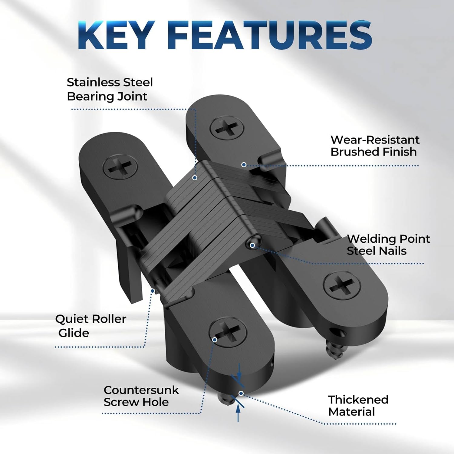 Hidden Door Hinge 0.51 * 2.36Inch – 4Pcs Invisible Heavy Duty for Wood Doors,180 Degree Alloy Concealed Cabinets Hinges for DIY Gates,Kitchen,Black