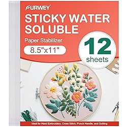 FURWEY 12PCS 8.5"x11" Sticky Water Soluble Embroidery Stabilizer Printable Paper Wash Away Stabilizer Allowed for Print or Draw Patterns Medium Weight for Hand & Machine Embroidery