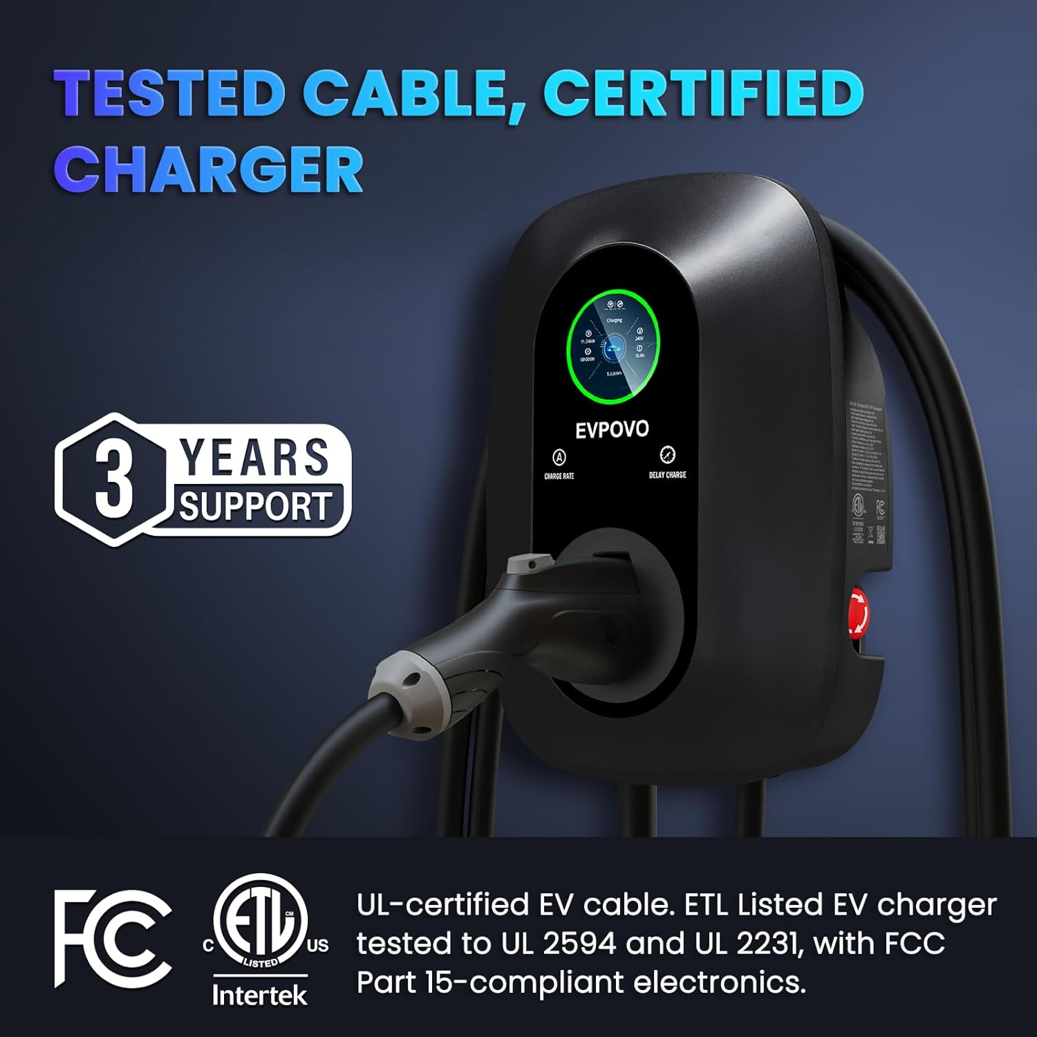 Level 2 EV Charger 40 Amp NEMA 14-50 Plug - J1772 Smart Electric Vehicle Charging Station, NEMA Type 4 Waterproof, 25ft Cable, WiFi App Control, Outdoor Wall Mount EVSE, ETL Certified - Image 8