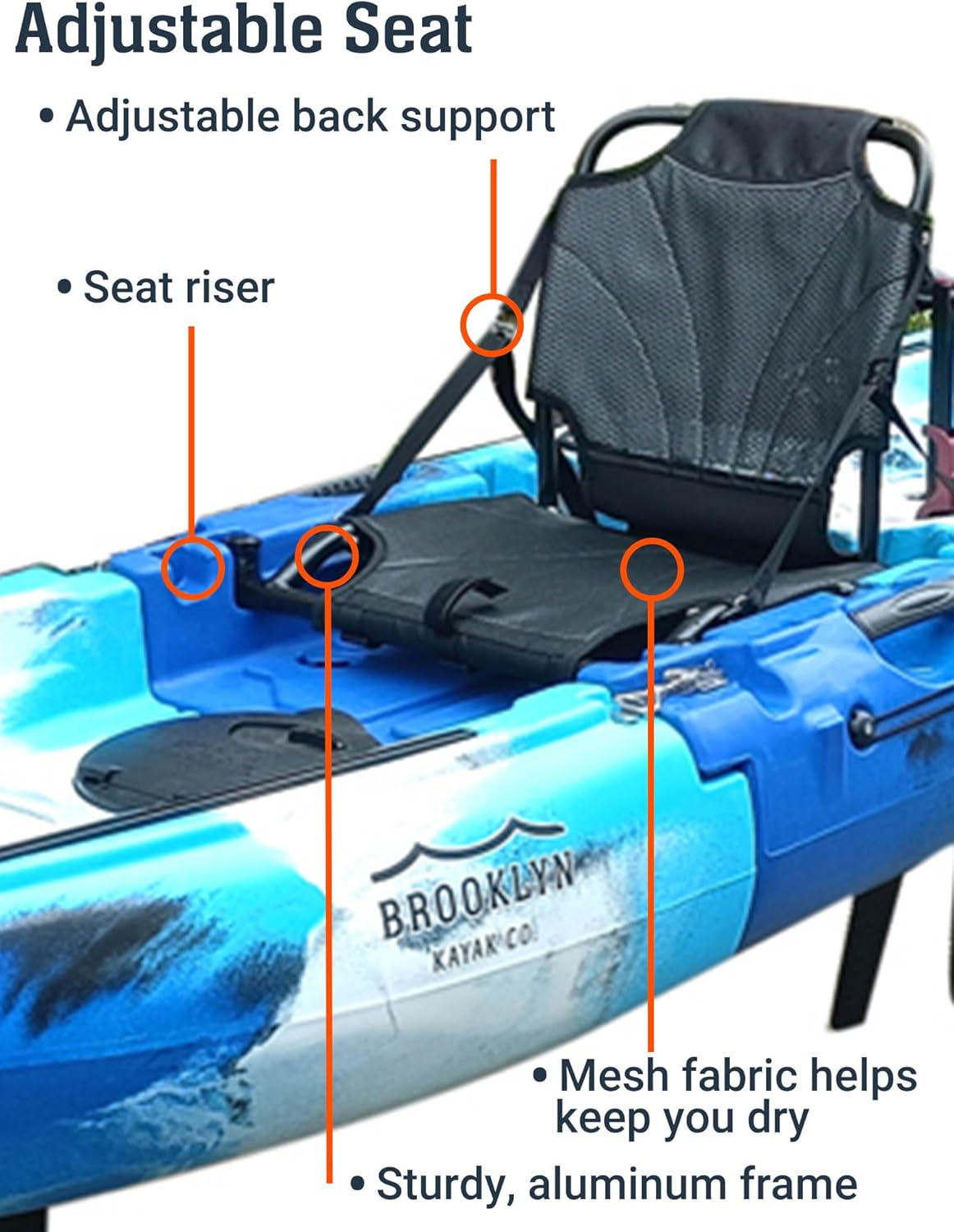 Brooklyn 13.0 Tandem 3-Piece Modular Kayak by BKC, 2-Person Sit-on-Top Kayak, Dual Flipper Drives, Rudder Steering, Rod Holders, Ample Dry Storage