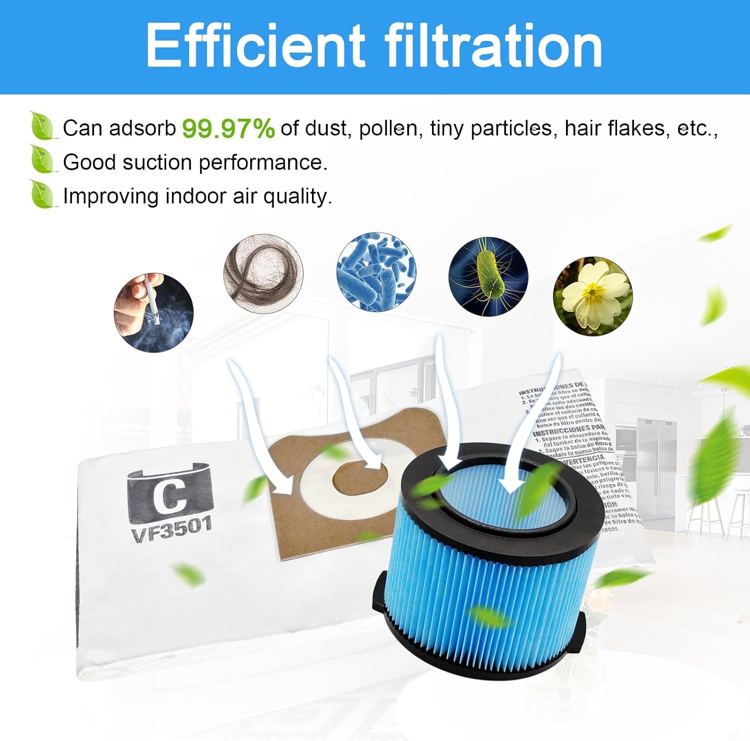 HIFROM VF3500 Replacement Filter + VF3501 Vacuum Bags Compatible with Ridgid 3 4 4.5 Gallon Shop Vaccum,VF3500 Vacuum Filter for Ridgid WD3050 WD4070 WD4080 WD4522 image 3