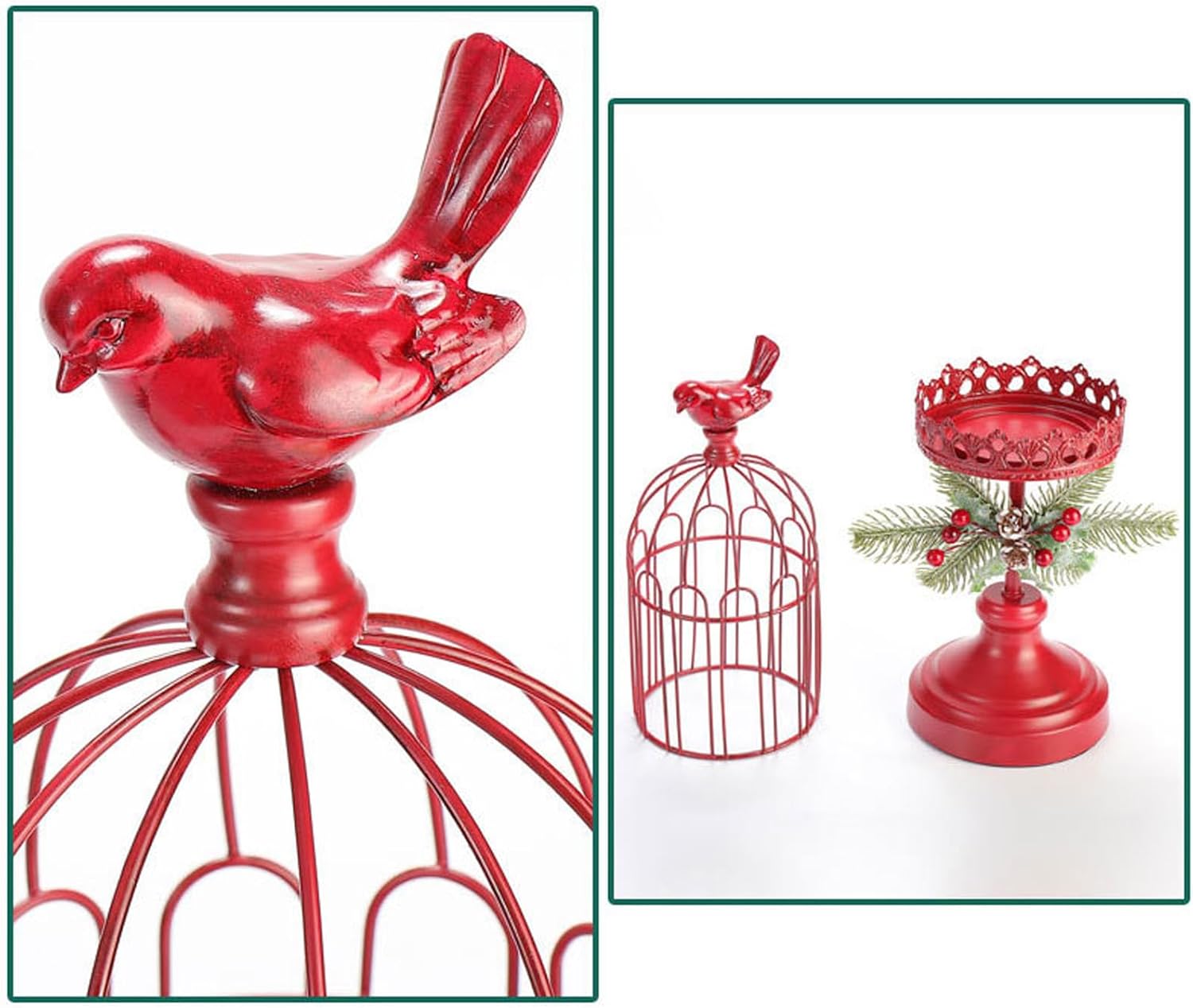 2Pcs Christmas Candle Holder Simulation Red Fruit Pine Cone Candle Holder Table Accent Centerpiece Candle Holders Xmas Candle Holders for Festival Party Home Decor (Birdcage)