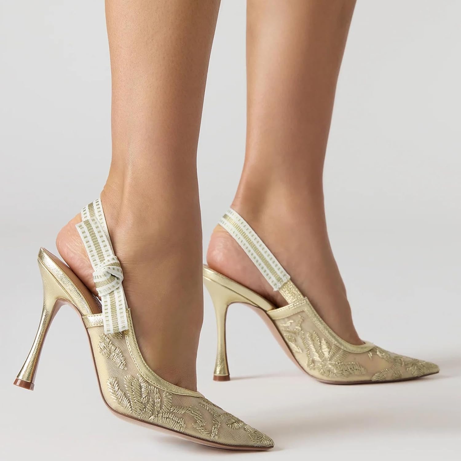 Kitten Heels for Women Slingback Heel Sandals Pumps Mesh Flower heels Pointed Toe Stiletto Floral heel Dressy Casual Wedding Bridal Shoes - Image 2